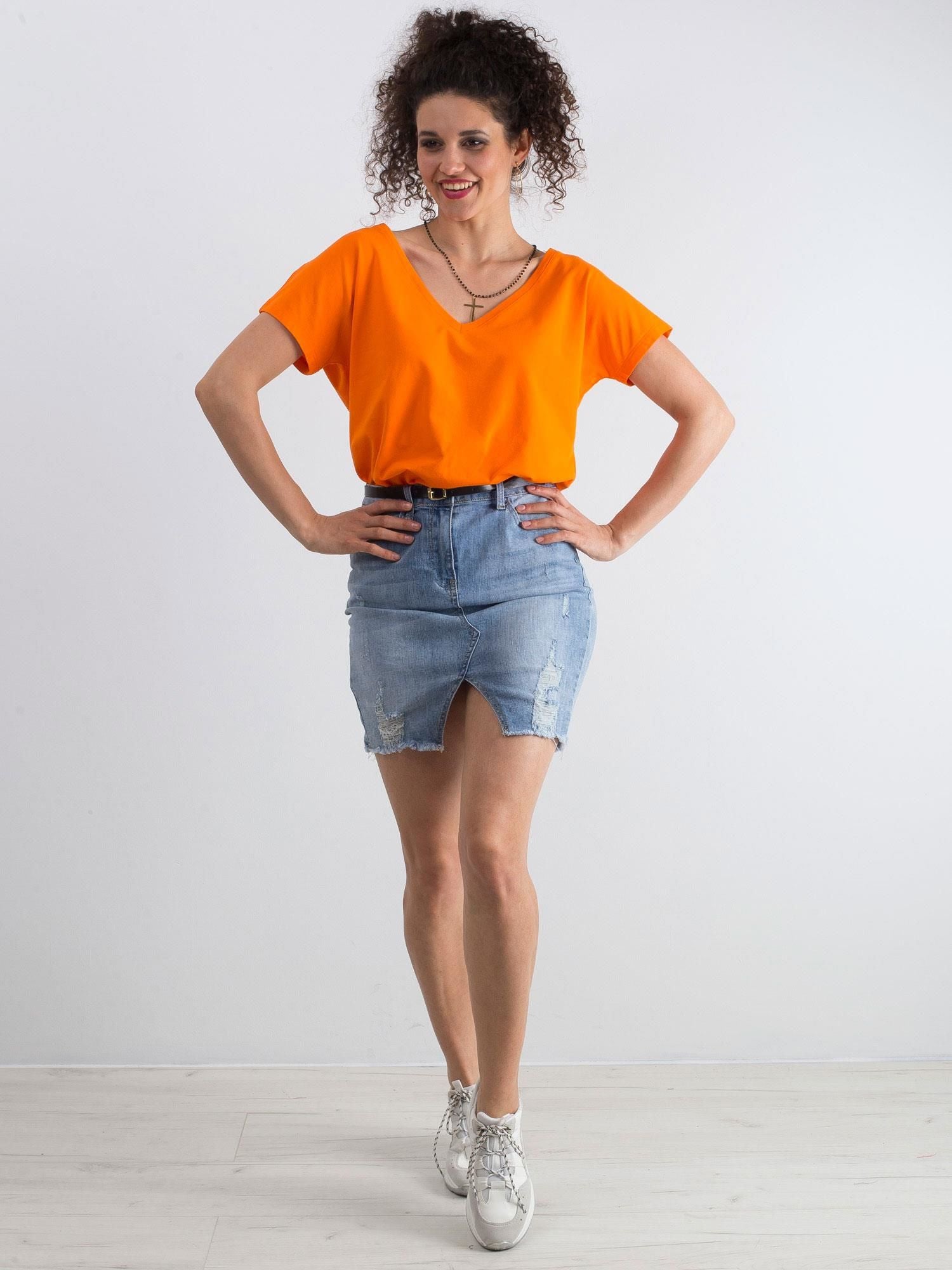 Bawełniany t-shirt V-neck fluo pomarańczowy