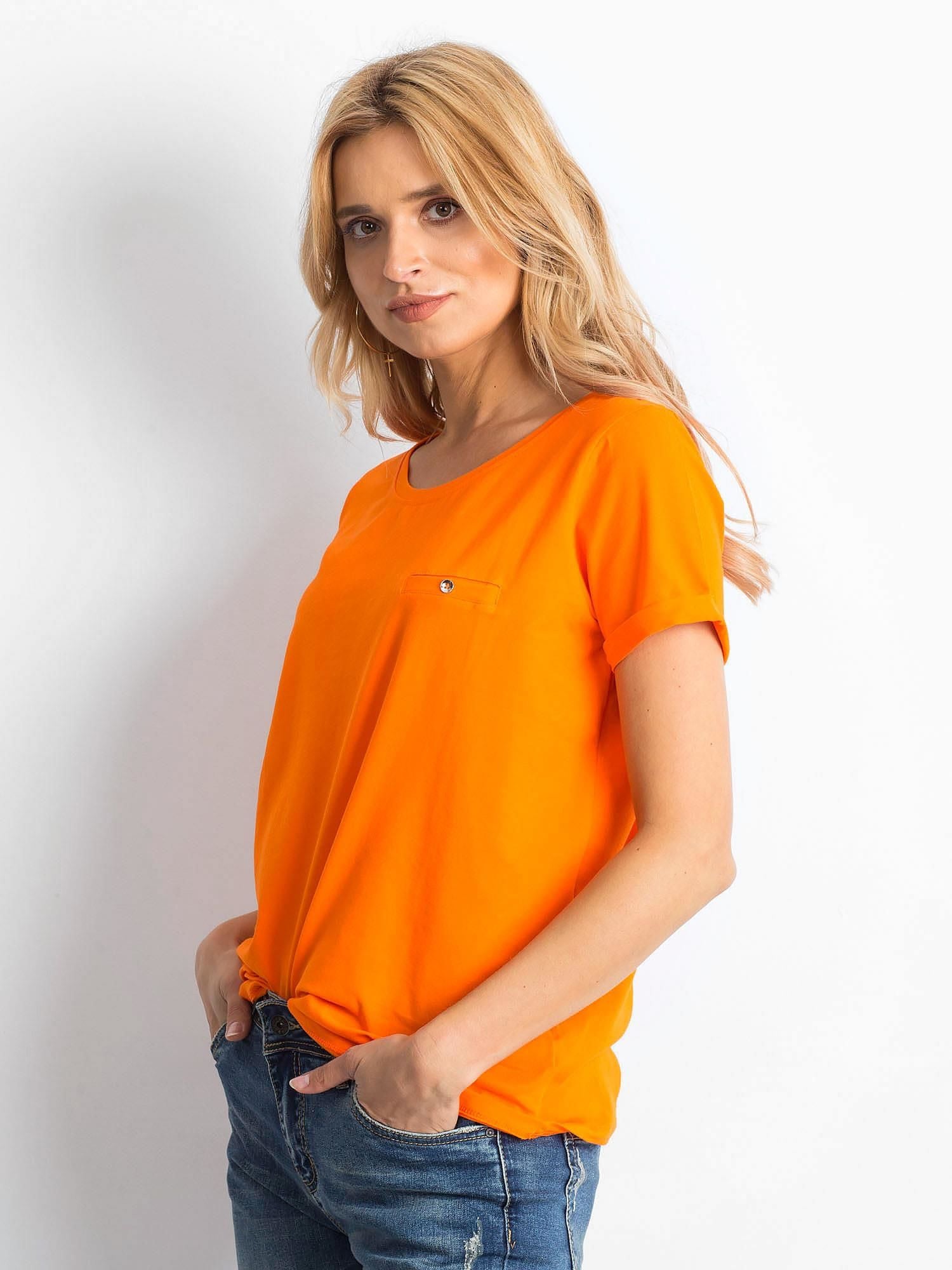 Bawełniany t-shirt damski basic fluo pomarańczowy