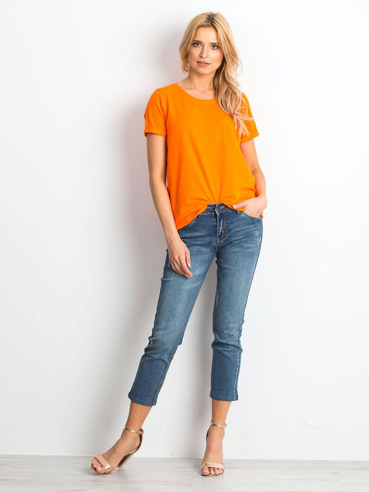 Bawełniany t-shirt damski basic fluo pomarańczowy
