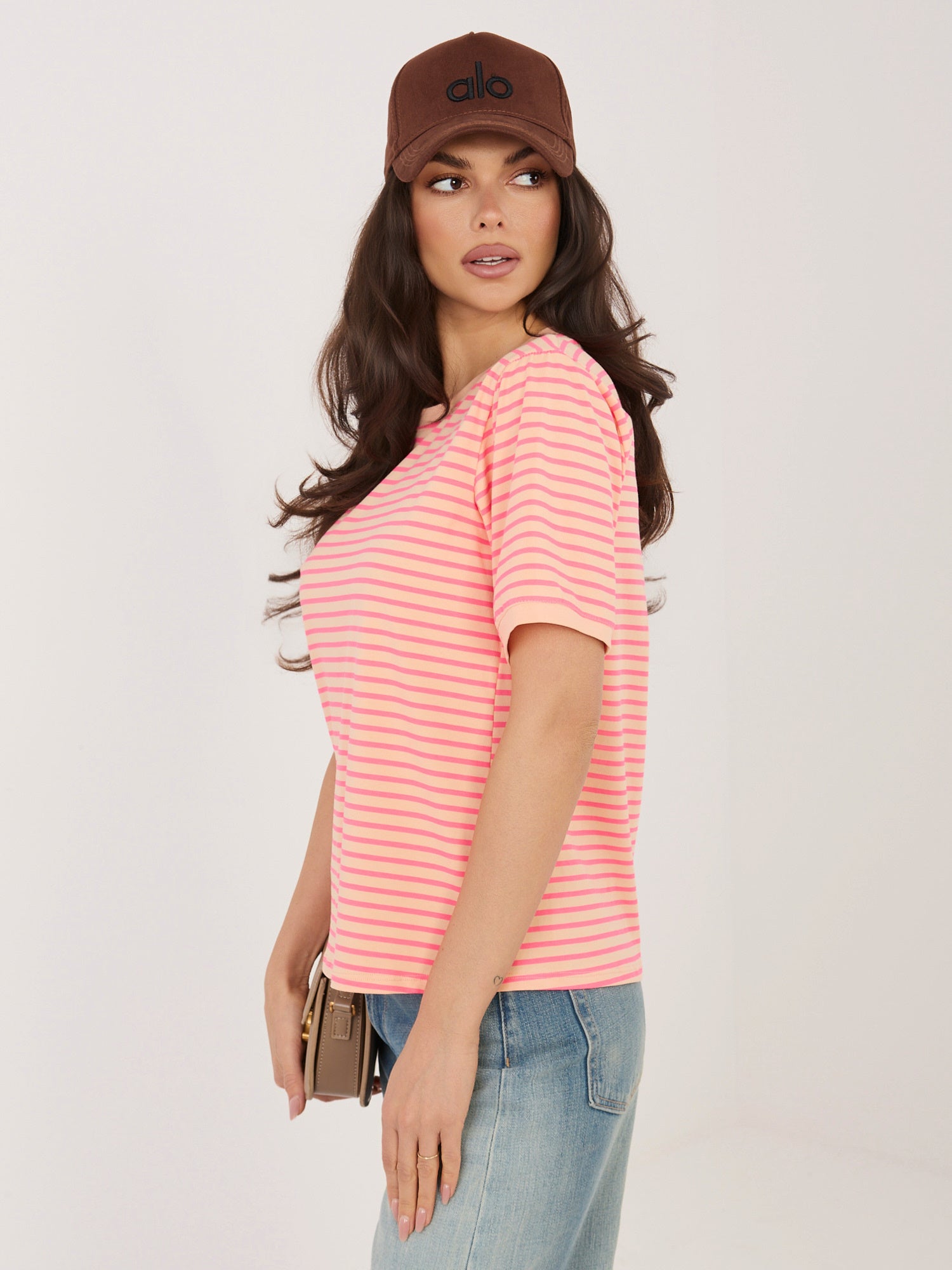 RUE PARIS Fluo pomarańczowy bawełniany t-shirt w paski