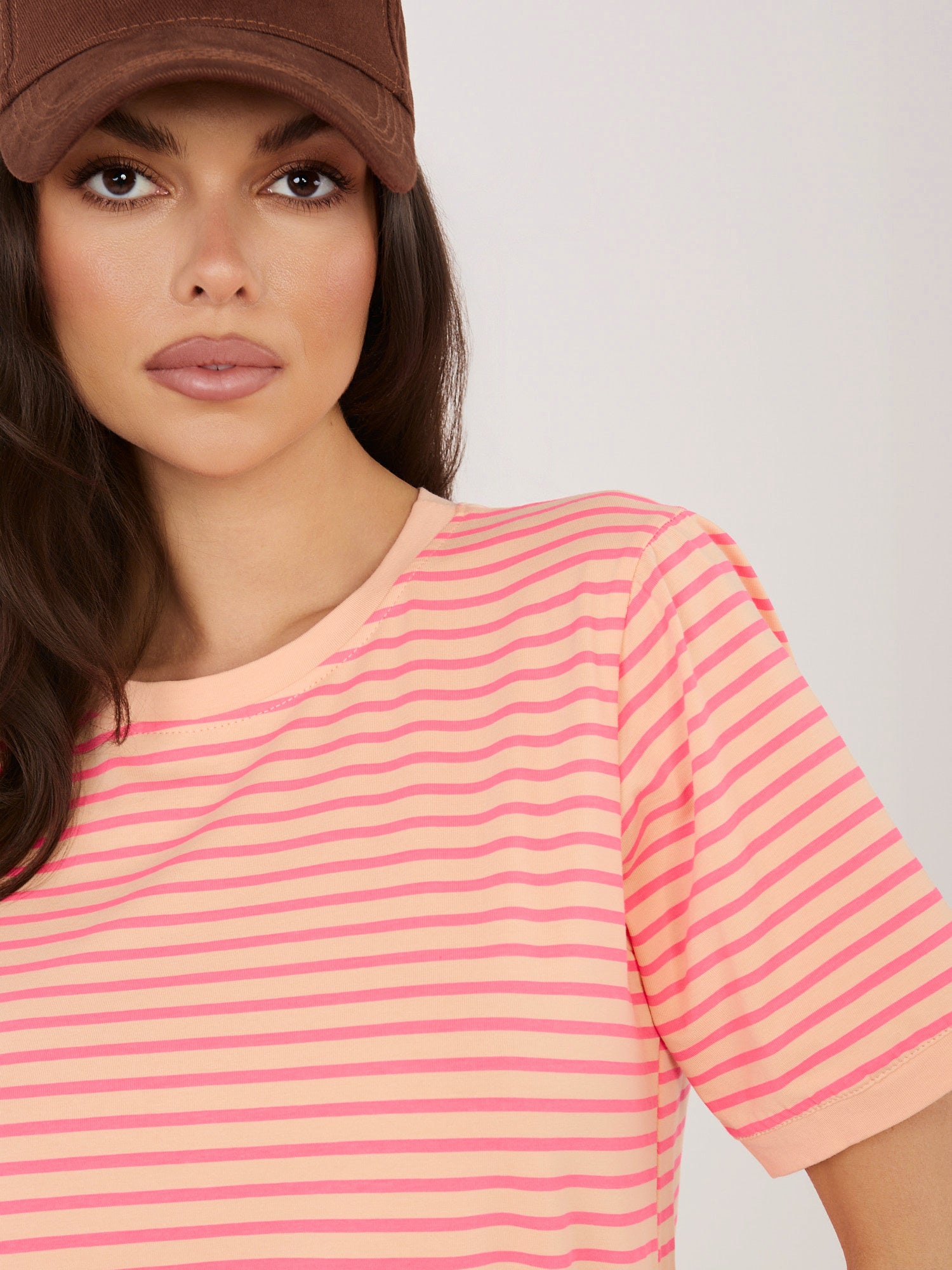 RUE PARIS Fluo pomarańczowy bawełniany t-shirt w paski