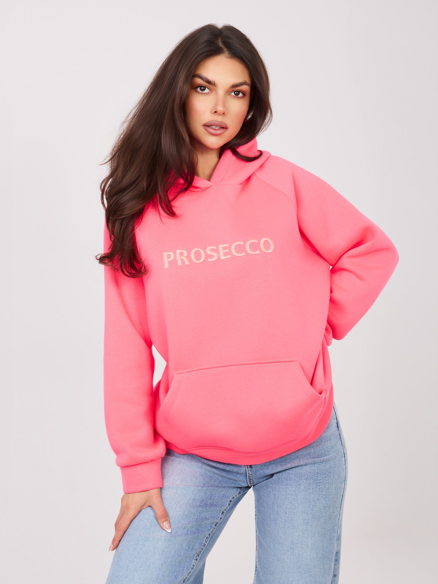 RUE PARIS Fluo różowa bluza kangurka z ociepleniem
