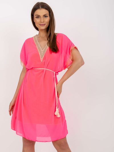 Fluo różowa mini sukienka one size z wiskozą