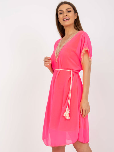 Fluo różowa mini sukienka one size z wiskozą