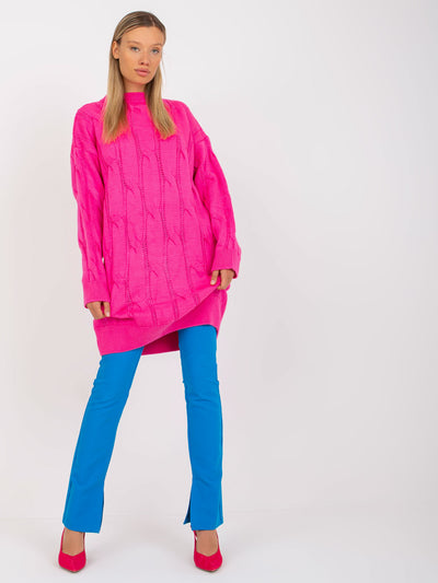 Fluo różowa mini sukienka dzianinowa w warkocze RUE PARIS