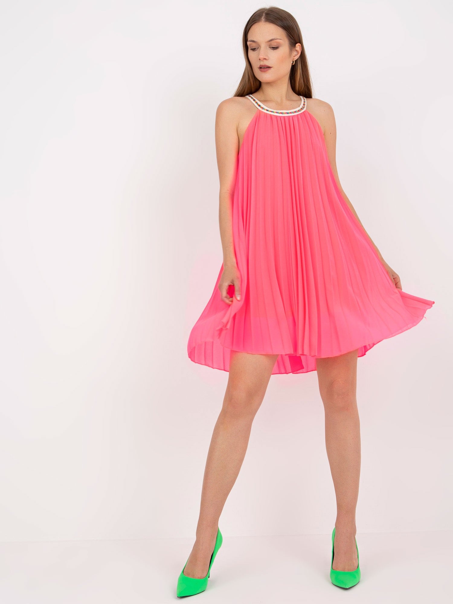 Fluo różowa zwiewna sukienka one size bez rękawów