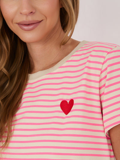 Fluo różowo-beżowy damski t-shirt z bawełny
