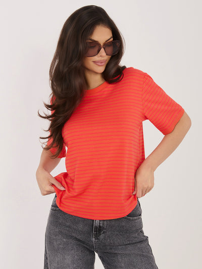 Fluo różowo-pomarańczowy t-shirt oversize w paski