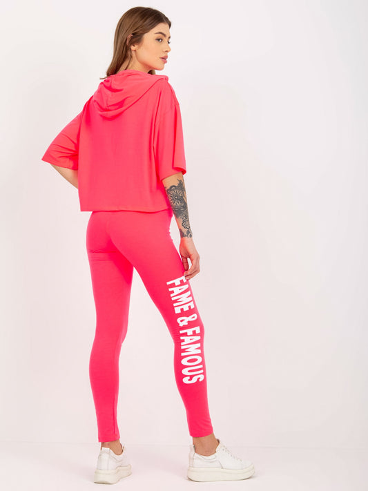 Fluo różowy damski komplet sportowy z legginsami