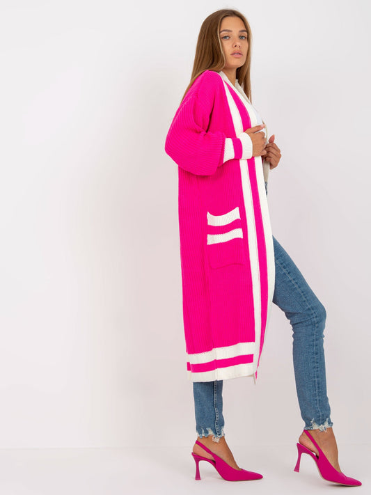 Fluo różowy luźny kardigan bez zapięcia RUE PARIS