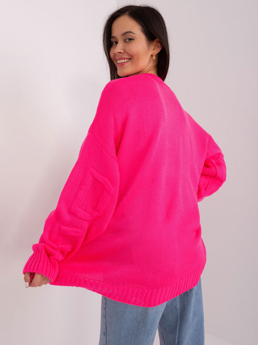 Fluo różowy sweter oversize z okrągłym dekoltem