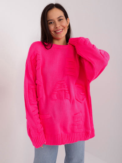 Fluo różowy sweter oversize z okrągłym dekoltem