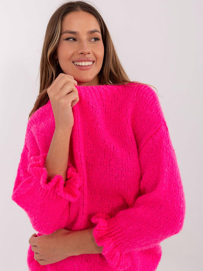 Fluo różowy damski sweter oversize z wełną