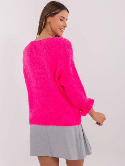 Fluo różowy damski sweter oversize z wełną