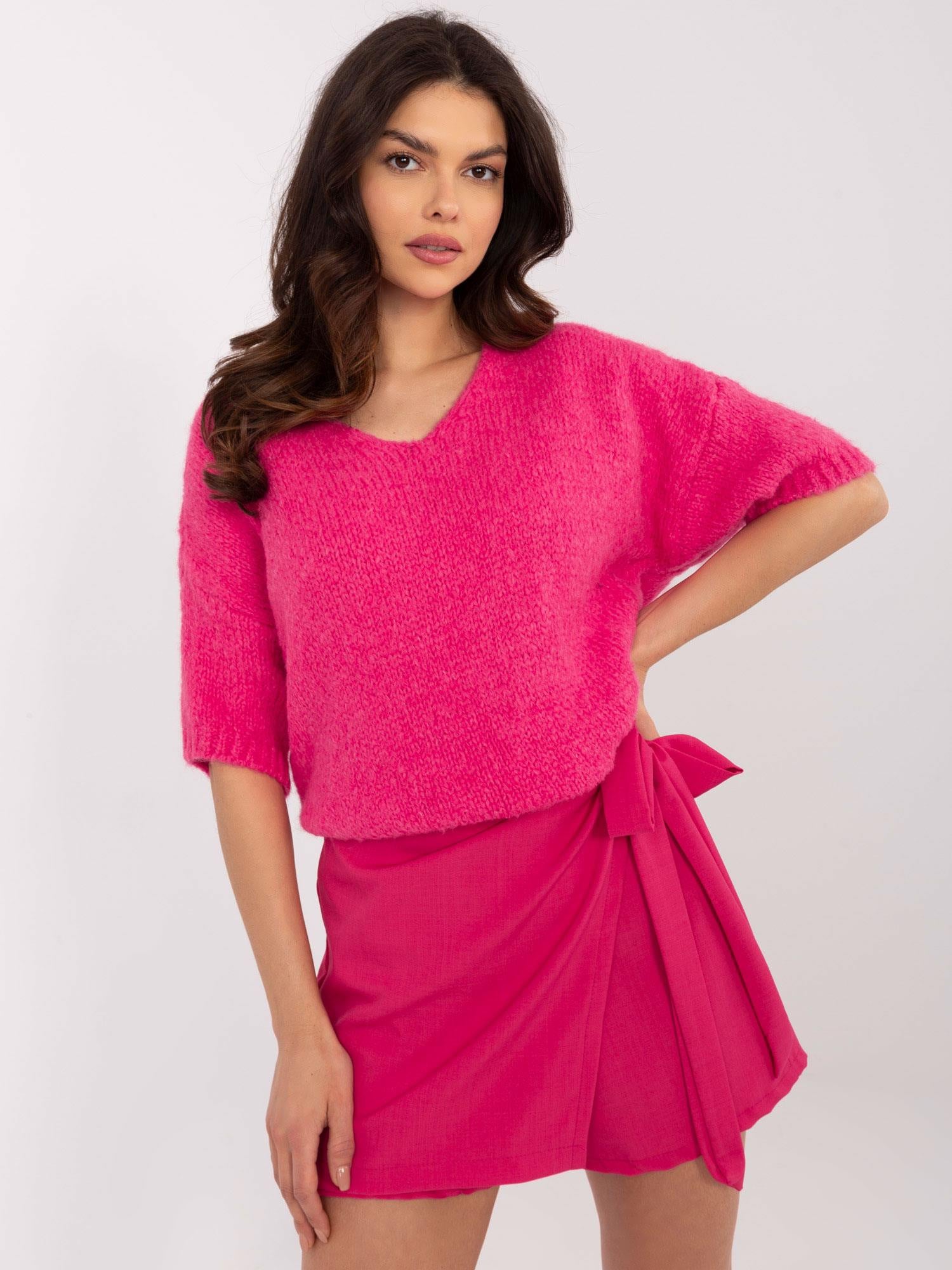 Fluo różowy sweter oversize z dodatkiem wełny