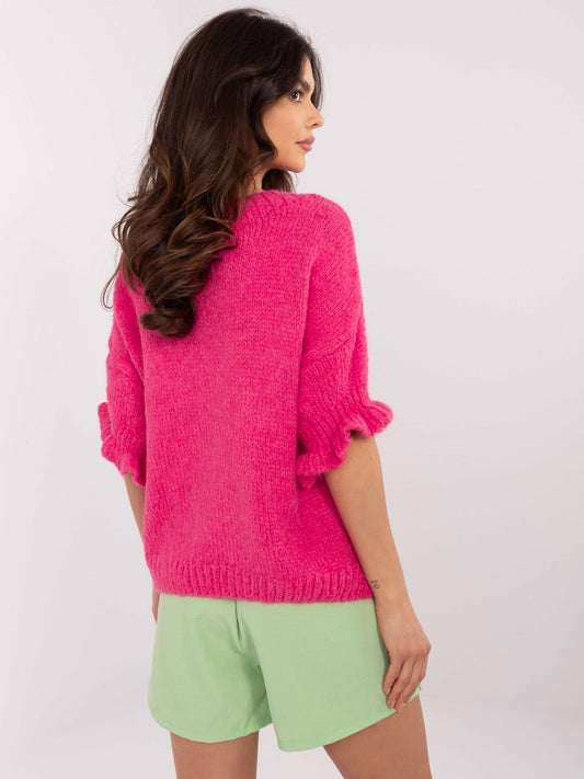 Fluo różowy sweter oversize z dodatkiem wełny