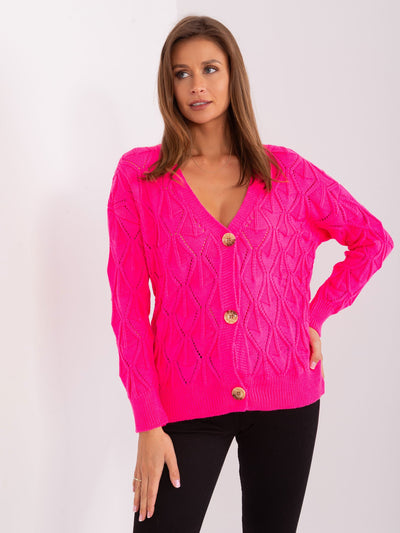 Fluo różowy dzianinowy sweter rozpinany