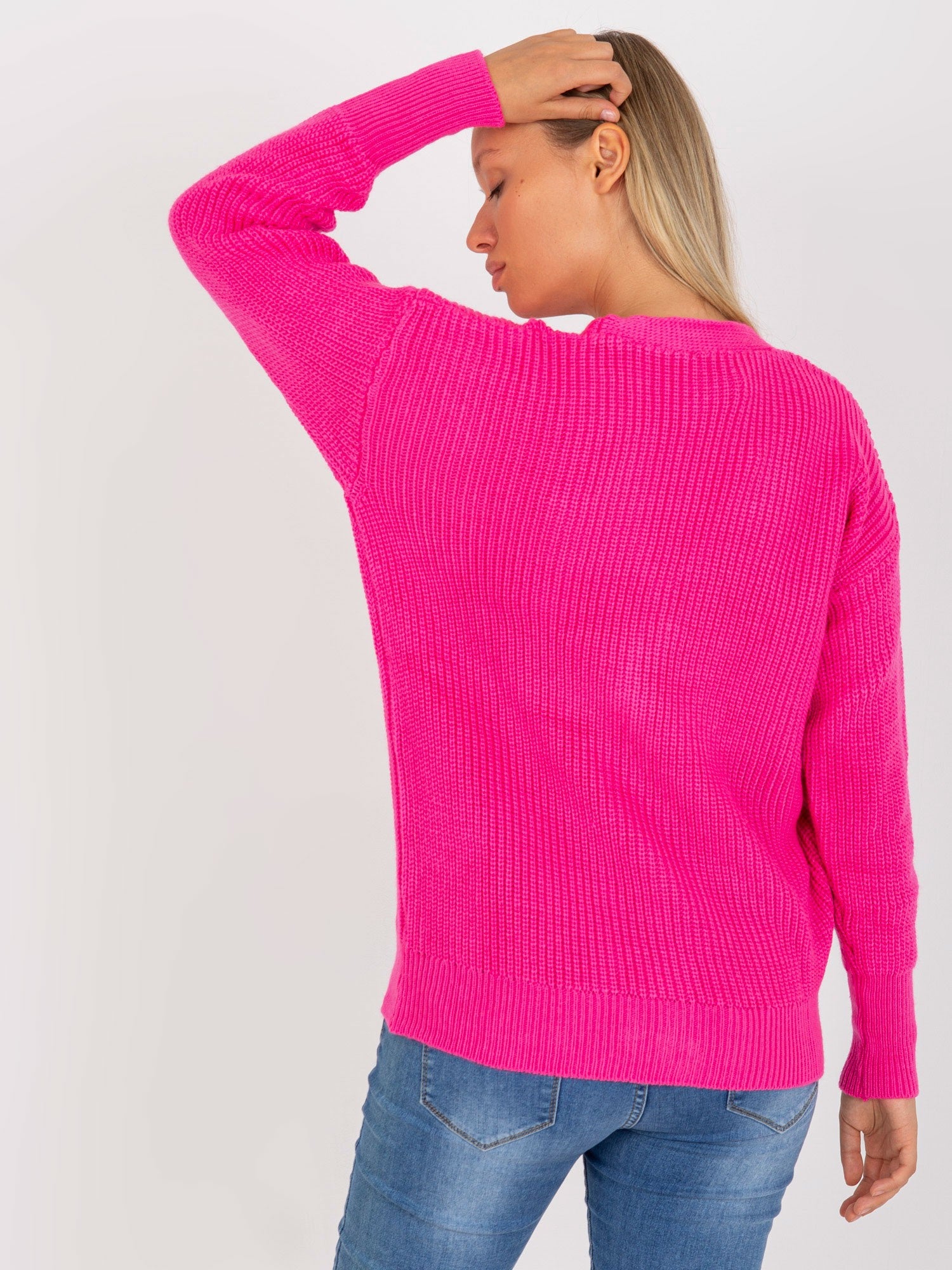 Fluo różowy sweter rozpinany z zapięciem na guziki RUE PARIS