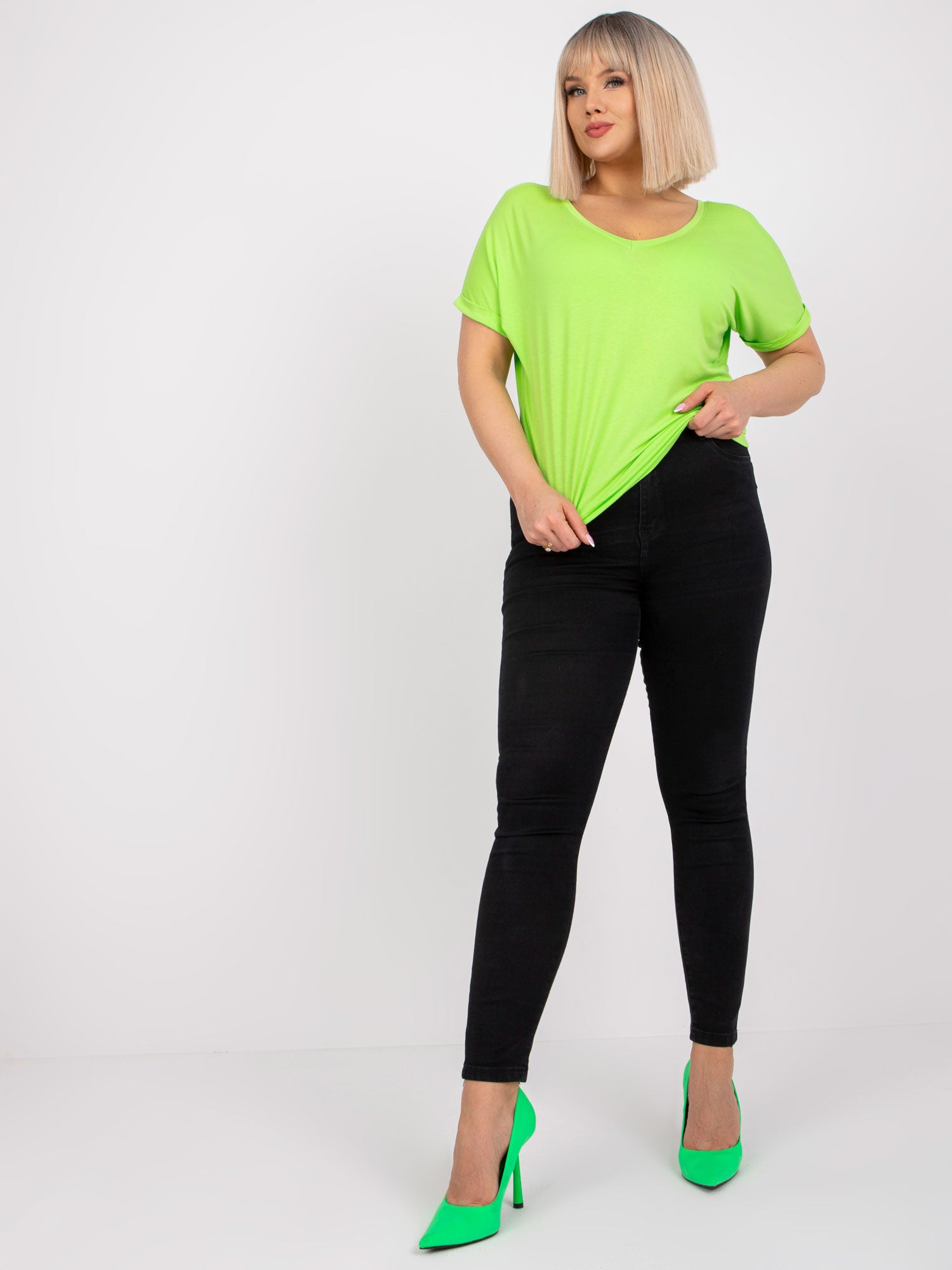 Fluo zielona bluzka plus size na co dzień