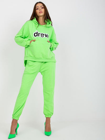Fluo zielony dwuczęściowy komplet dresowy z nadrukiem