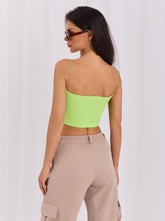 RUE PARIS Fluo zielony krótki top prążkowany