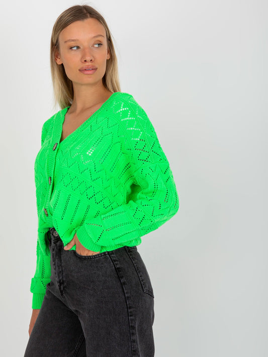 Fluo zielony ażurowy sweter letni z guzikami RUE PARIS