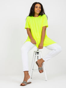 Fluo żółta wiskozowa tunika plus size z krótkim rękawem