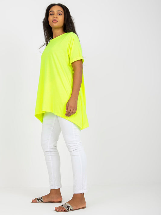 Fluo żółta wiskozowa tunika plus size z krótkim rękawem