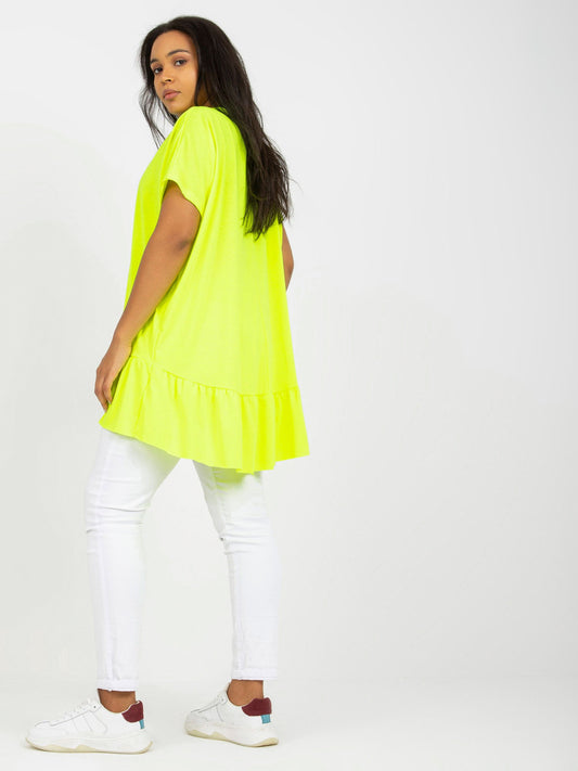 Fluo żółta codzienna tunika plus size z dekoltem w serek