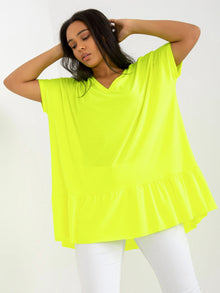 Fluo żółta codzienna tunika plus size z dekoltem w serek