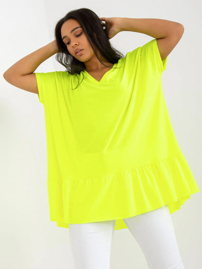 Fluo żółta codzienna tunika plus size z dekoltem w serek