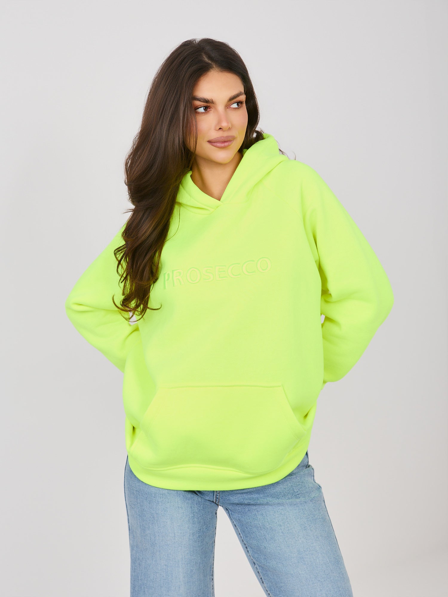 RUE PARIS Fluo żółta ocieplana bluza oversize z kaptutrem