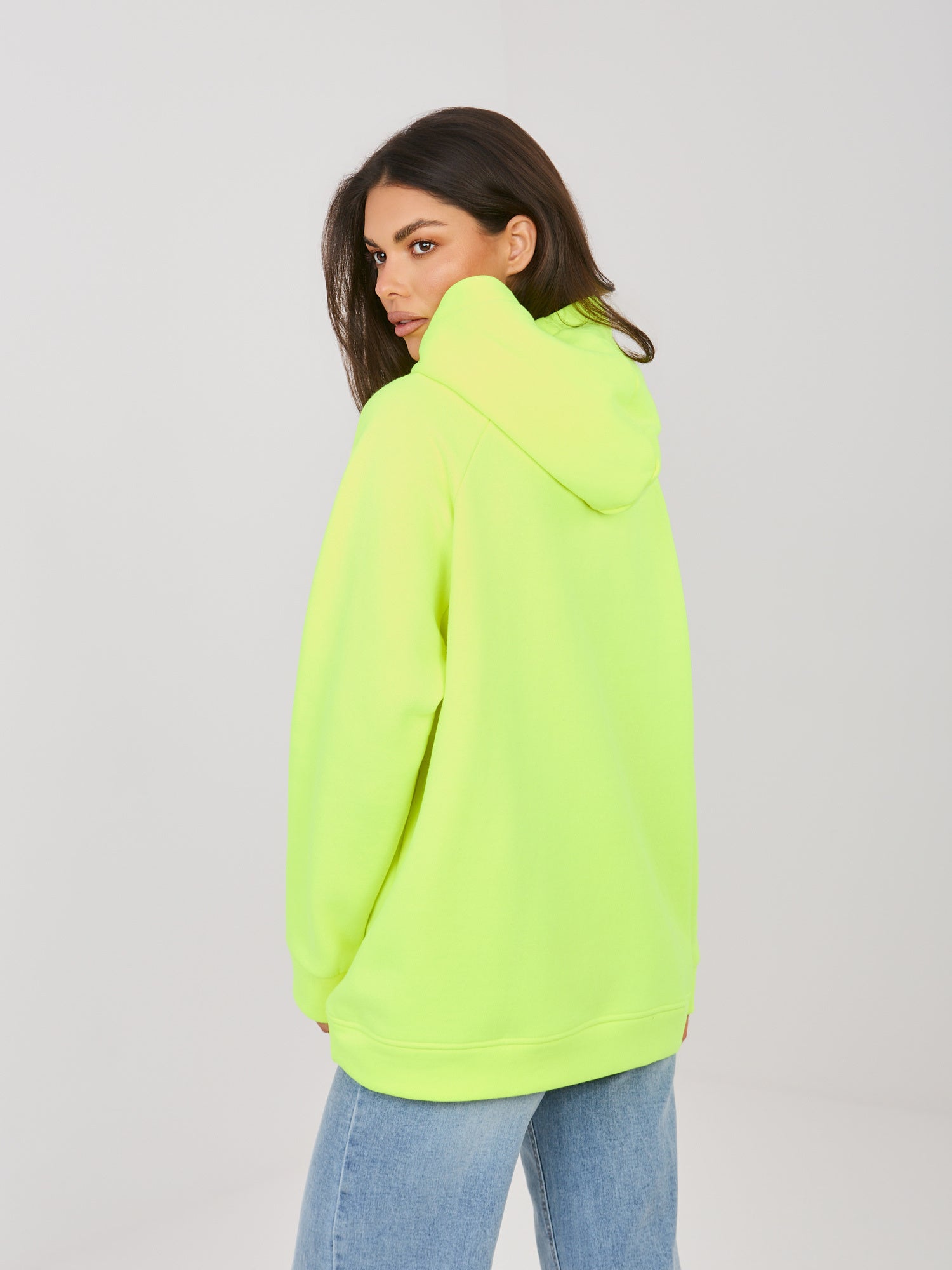 RUE PARIS Fluo żółta ocieplana bluza oversize z kaptutrem
