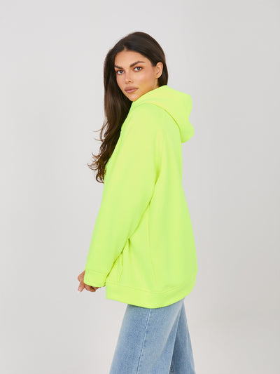 RUE PARIS Fluo żółta ocieplana bluza oversize z kaptutrem