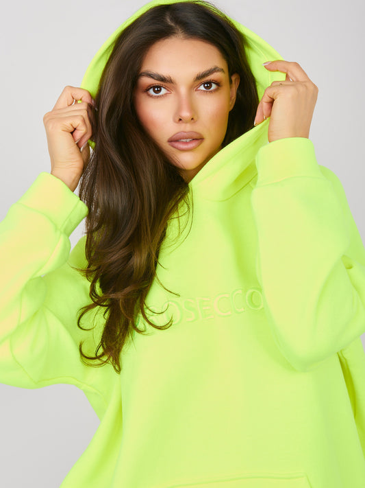 RUE PARIS Fluo żółta ocieplana bluza oversize z kaptutrem
