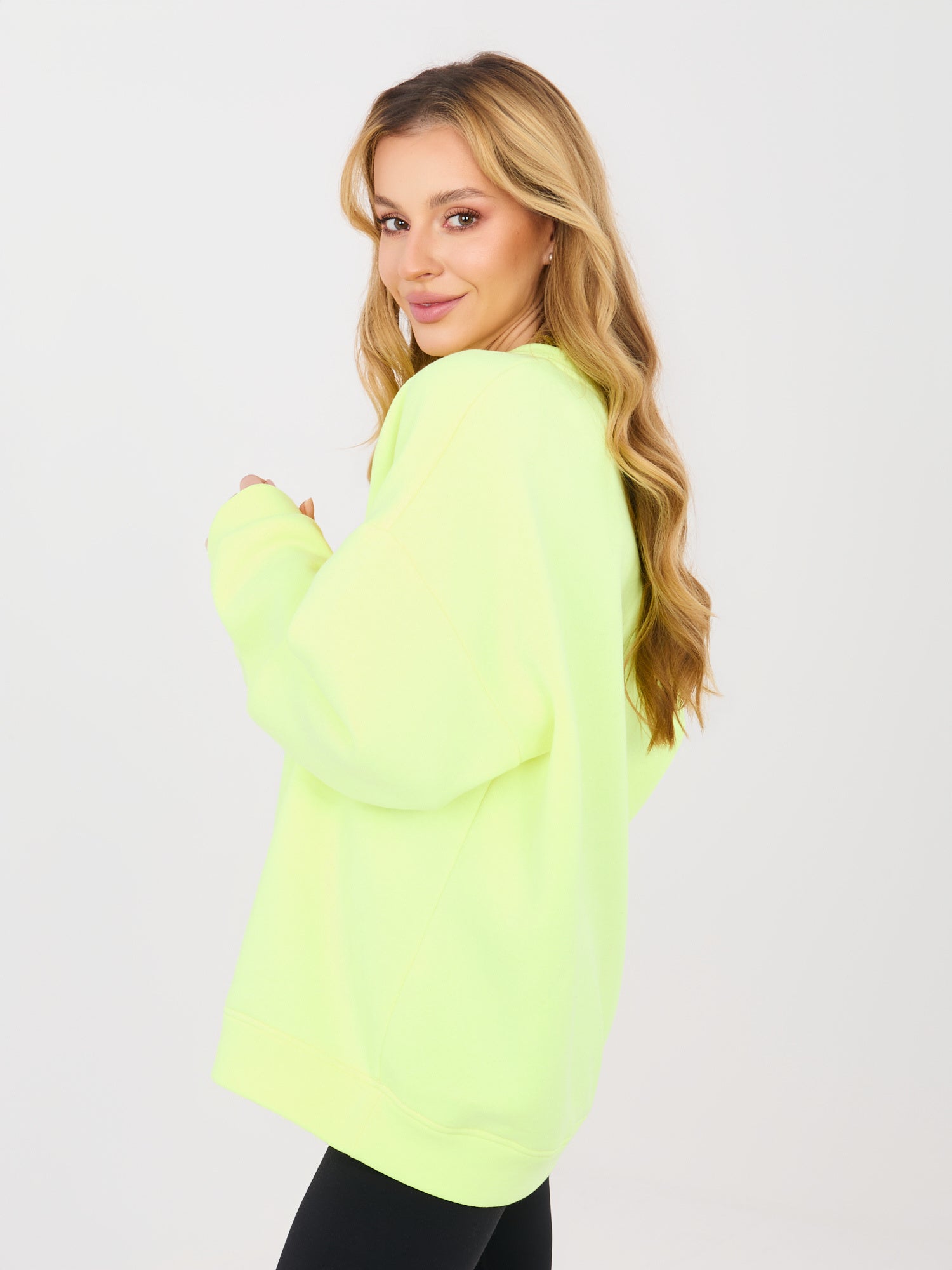 Fluo żółta damska bluza oversize z ociepleniem
