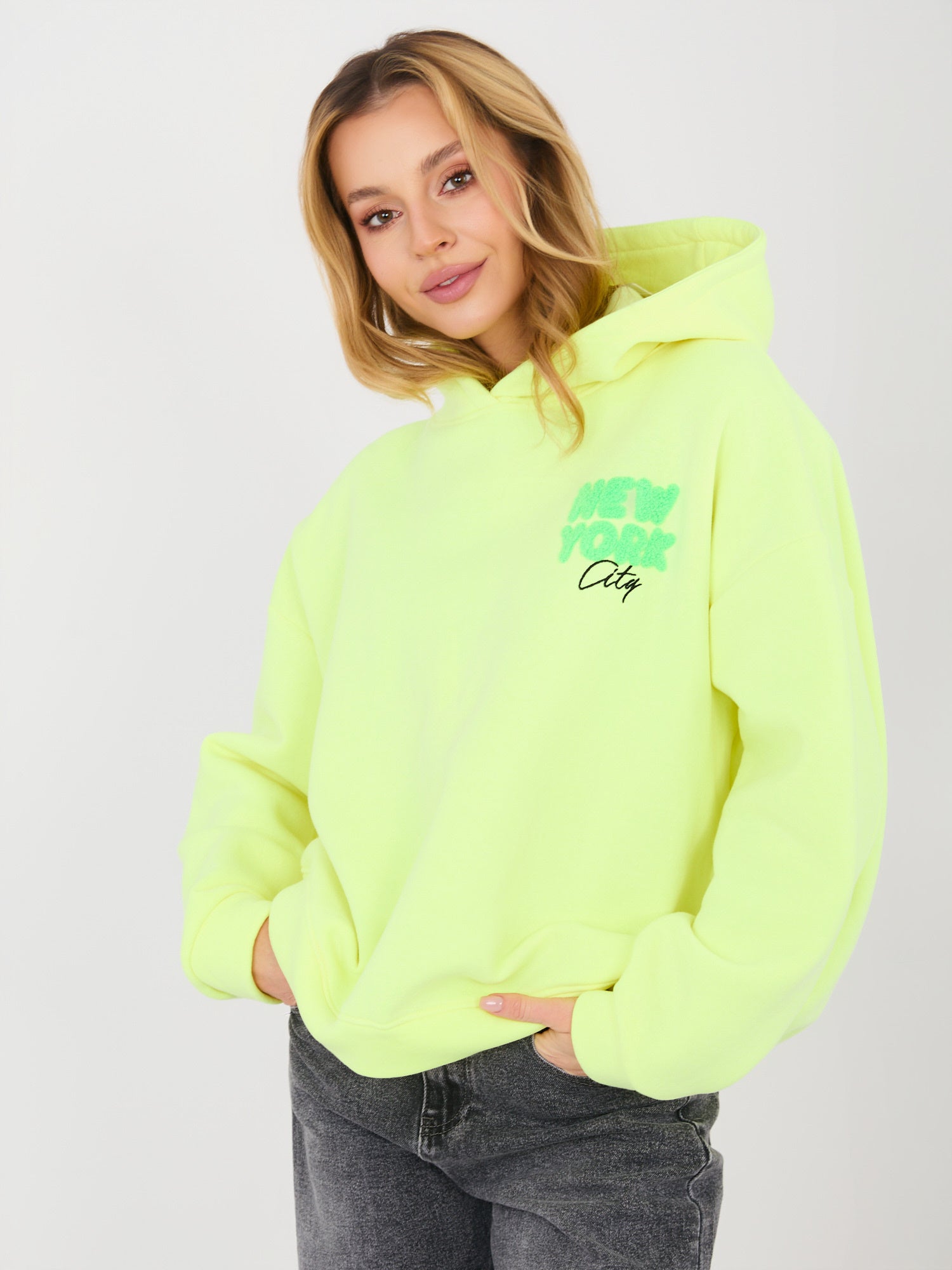 Fluo żółta damska bluza z napisami 3D
