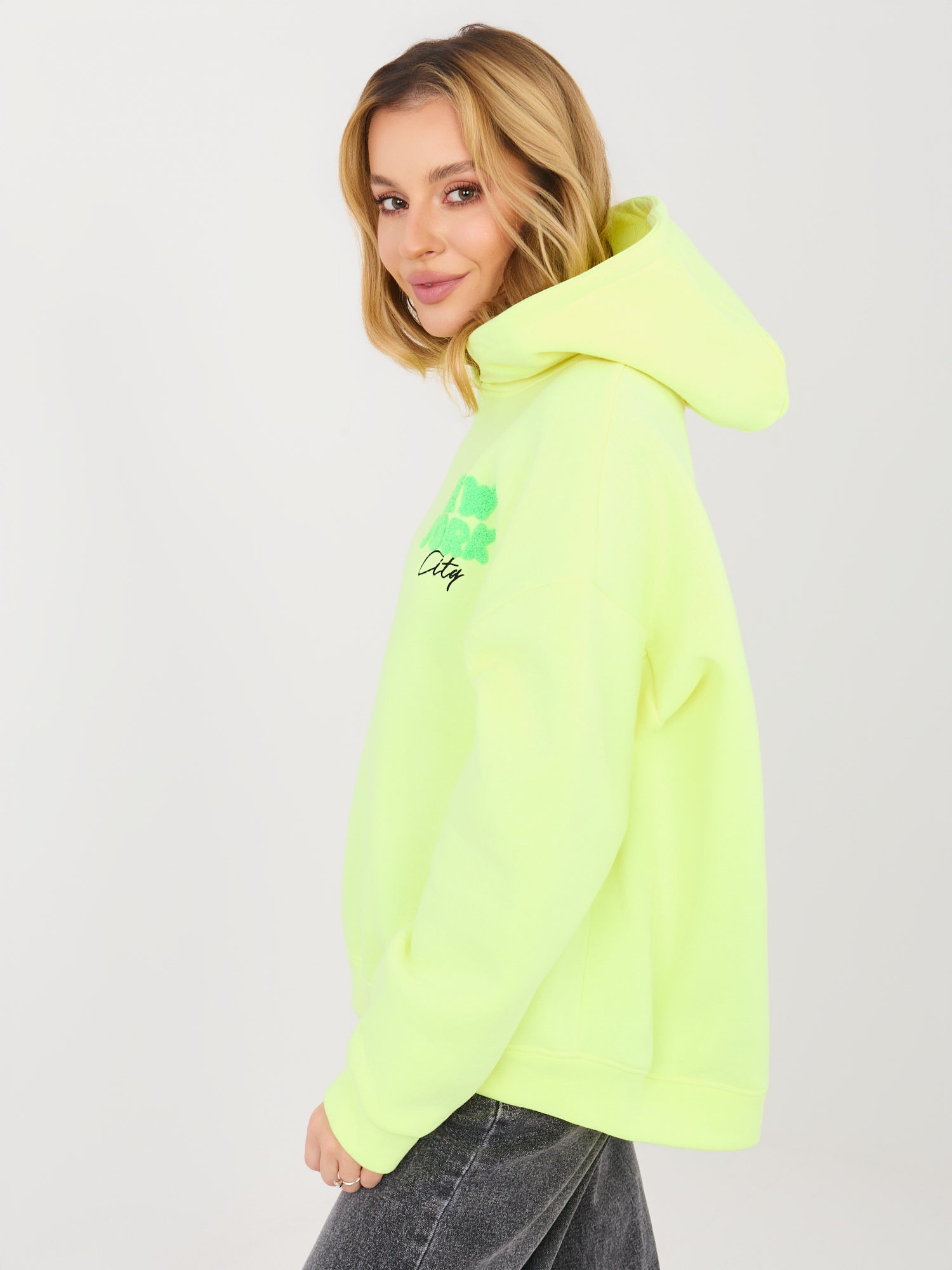 Fluo żółta damska bluza z napisami 3D