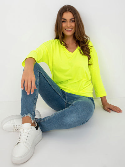 Fluo żółta damska bluzka basic z wiskozy