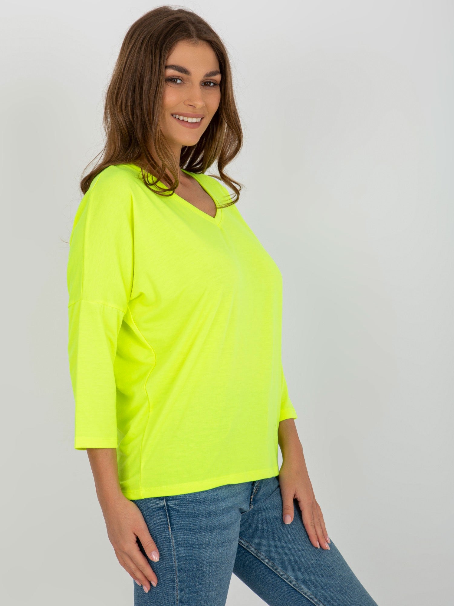 Fluo żółta damska bluzka basic z wiskozy