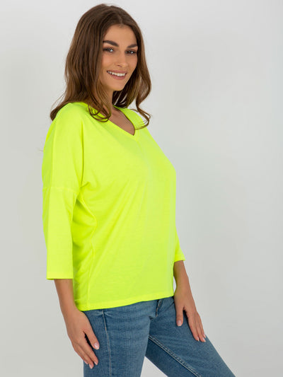 Fluo żółta damska bluzka basic z wiskozy