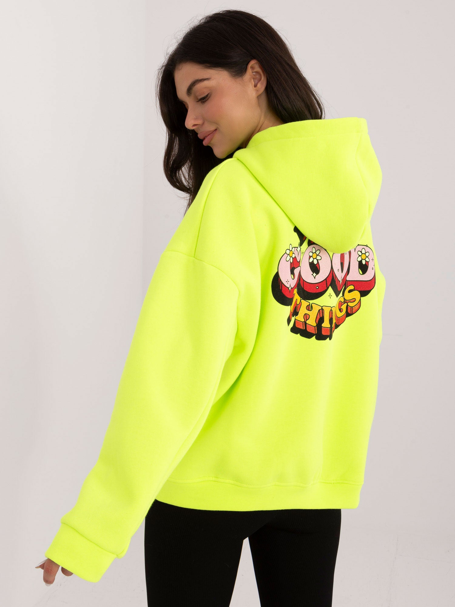 Fluo żółta ocieplana bluza z nadrukiem