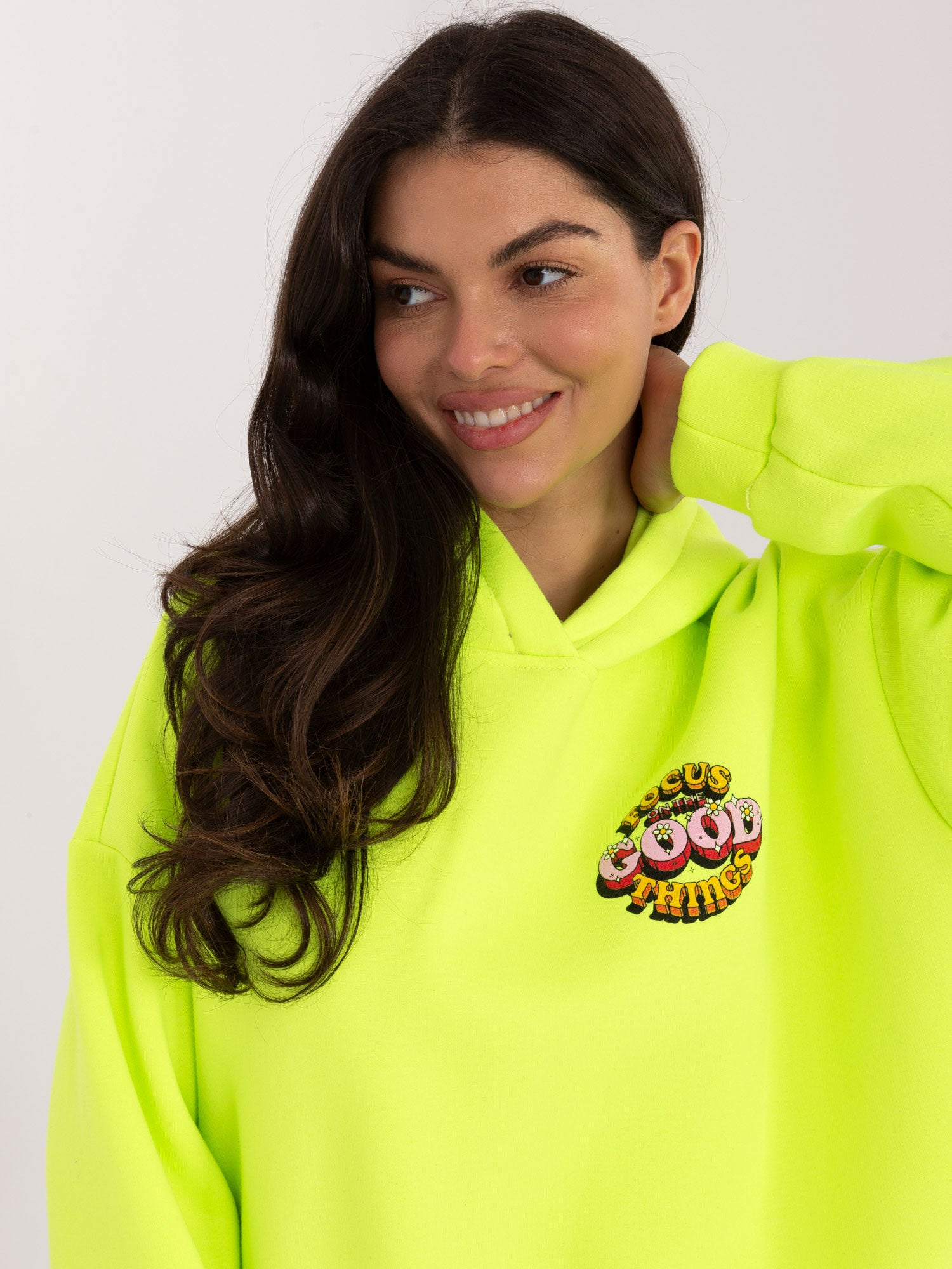 Fluo żółta ocieplana bluza z nadrukiem