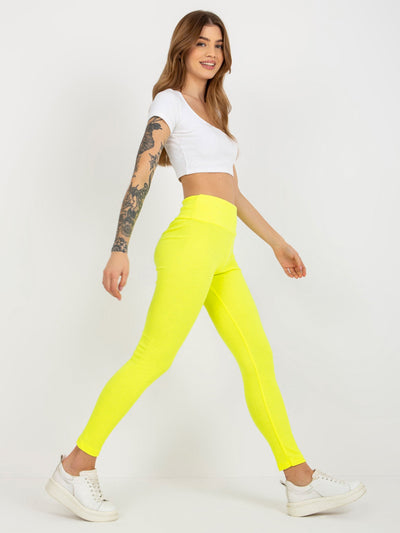 Fluo żółte bawełniane legginsy basic w prążek