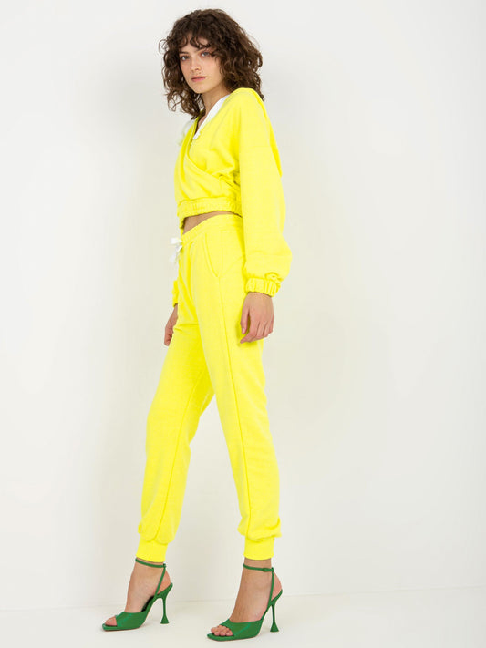 Fluo żółty dresowy komplet basic z krótką bluzą