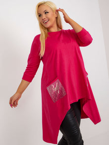 Fuksjowa długa bluzka plus size z kieszeniami