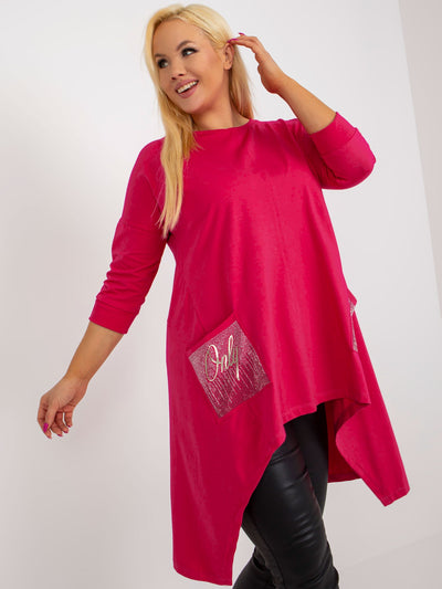 Fuksjowa długa bluzka plus size z kieszeniami