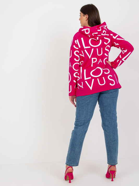 Fuksjowa damska bluza plus size z nadrukiem i kapturem