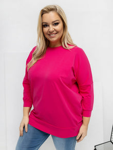 Fuksjowa bluzka plus size z rękawem 3/4