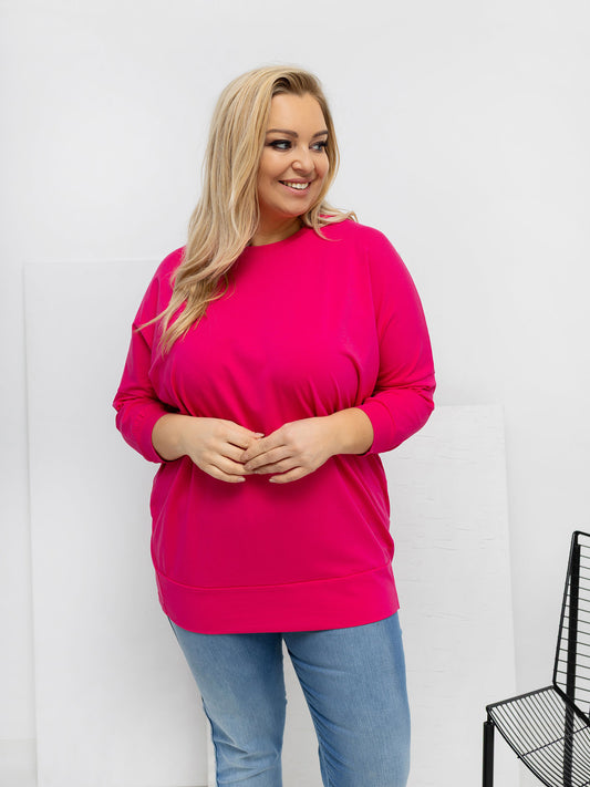 Fuksjowa bluzka plus size z rękawem 3/4